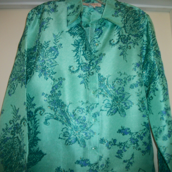 BEAUTIFUL C.L.O.T.H.E.S AQUA TEAL SILK BLING BL 6 - Picture 3 of 6